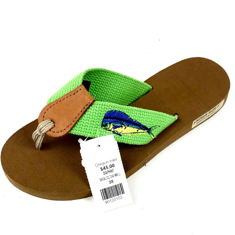 Zero Pro Oregon Inlet Womens Green Appliqué Flip Flops Size 7